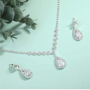 Silver Crystals Necklace and Earrings Set